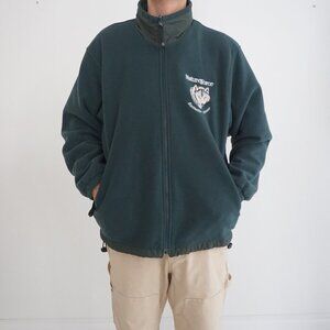 Vintage North End Hunter Green Embroidered Wolf Zip Up Fleece Sweater Large